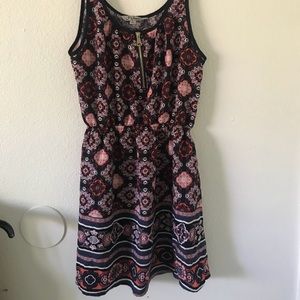 Navy Blue and Salmon Print Dress (m)